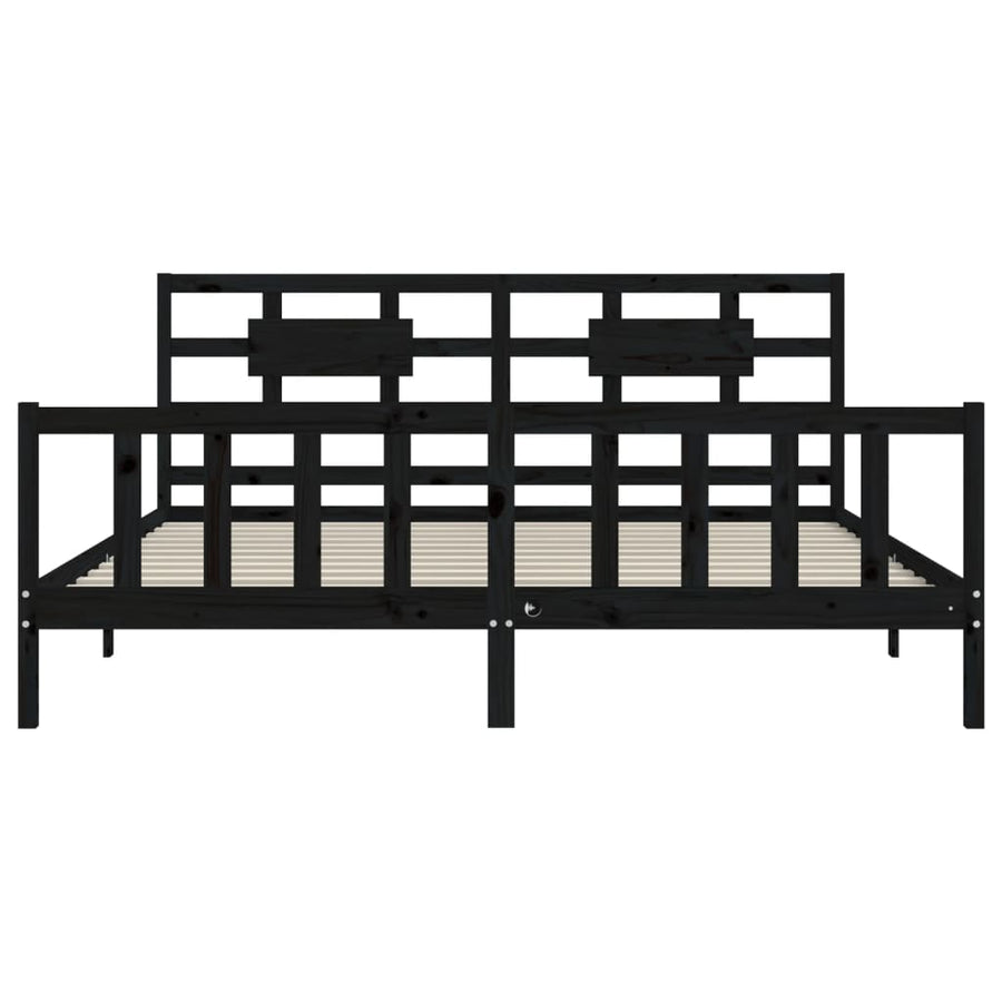 Bedframe Met Hoofdbord Massief Hout 200 x 200 cm Zwart
