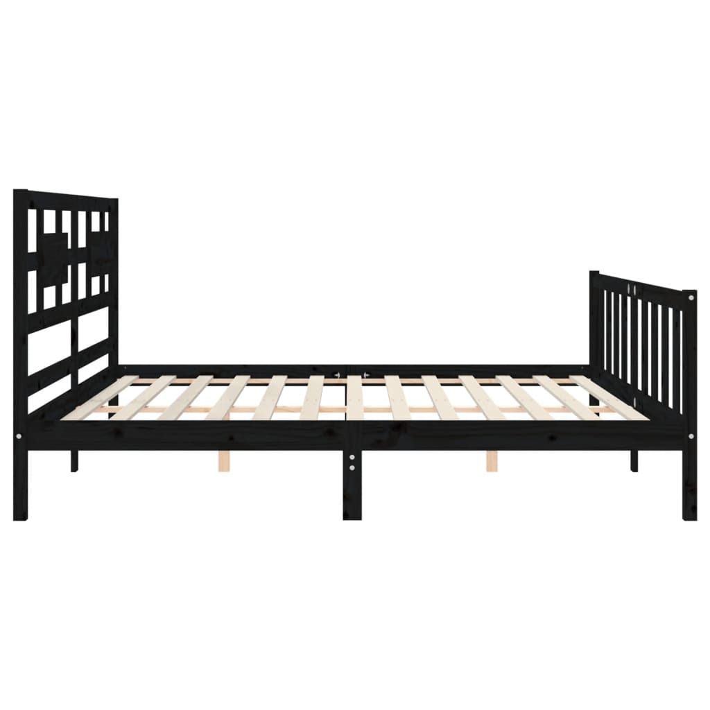 Bedframe Met Hoofdbord Massief Hout 200 x 200 cm Zwart