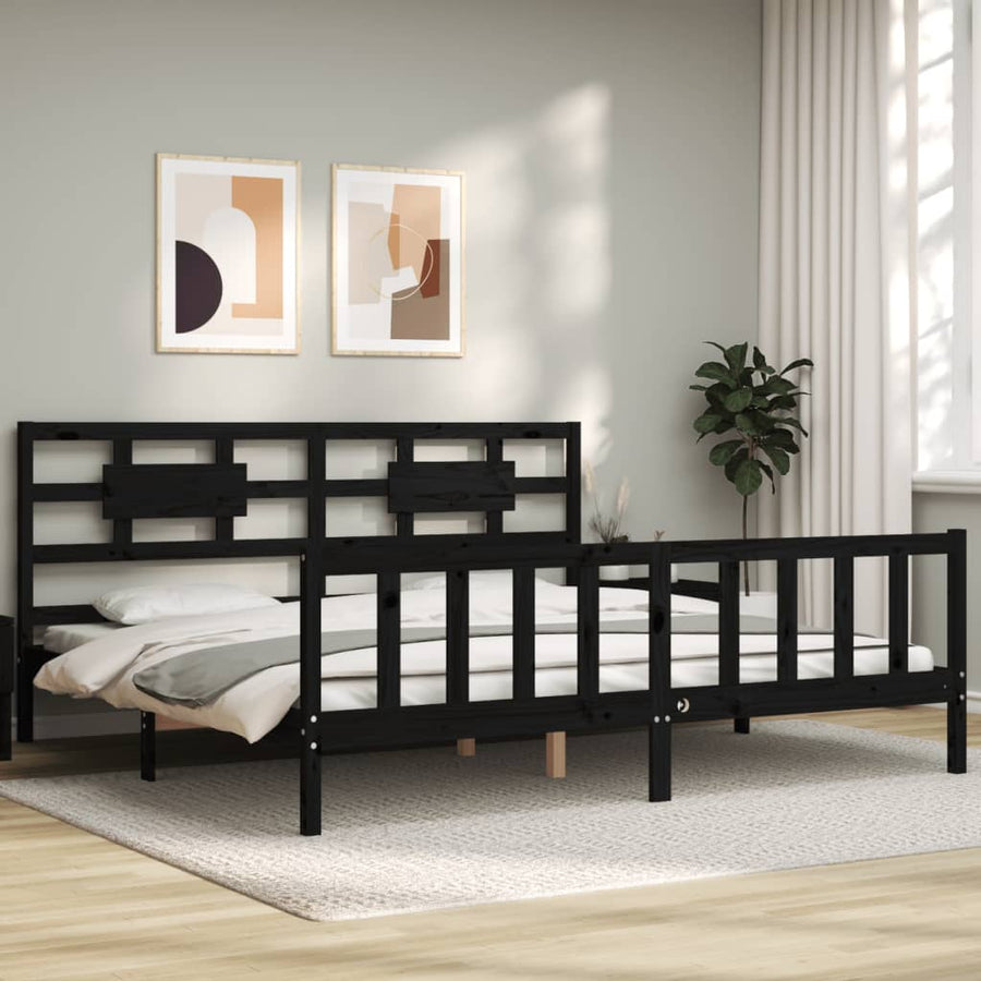 Bedframe Met Hoofdbord Massief Hout 200 x 200 cm Zwart