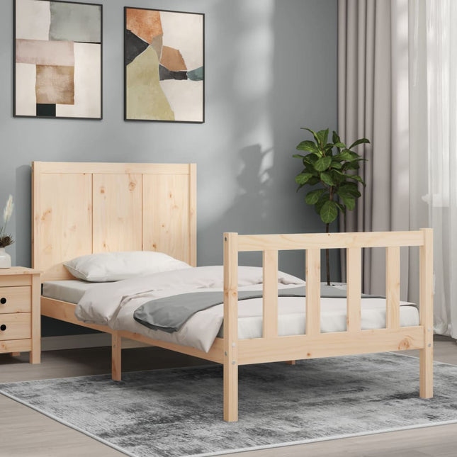 Bedframe Met Hoofdbord Massief Hout 100 x 200 cm Naturel