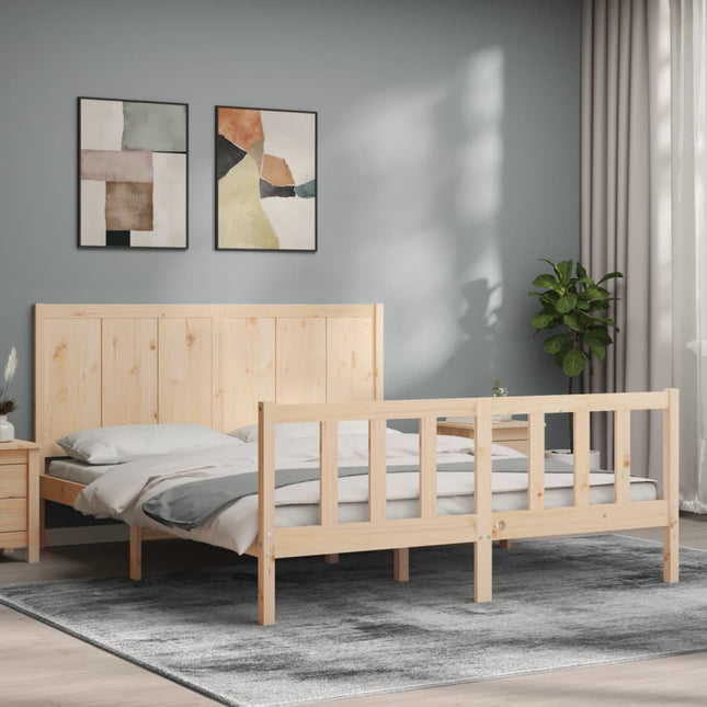 Bedframe Met Hoofdbord Massief Hout 160 x 200 cm Naturel