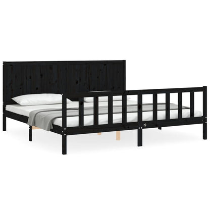 Bedframe Met Hoofdbord Massief Hout 200 x 200 cm Zwart