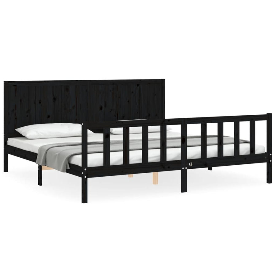 Bedframe Met Hoofdbord Massief Hout 200 x 200 cm Zwart