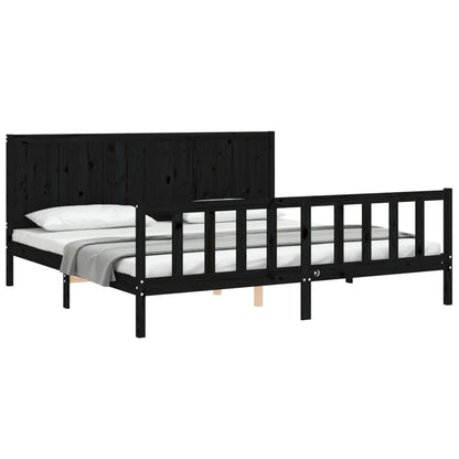 Bedframe Met Hoofdbord Massief Hout 200 x 200 cm Zwart