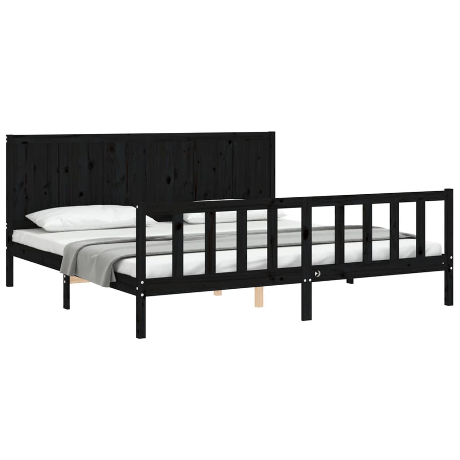 Bedframe Met Hoofdbord Massief Hout 200 x 200 cm Zwart