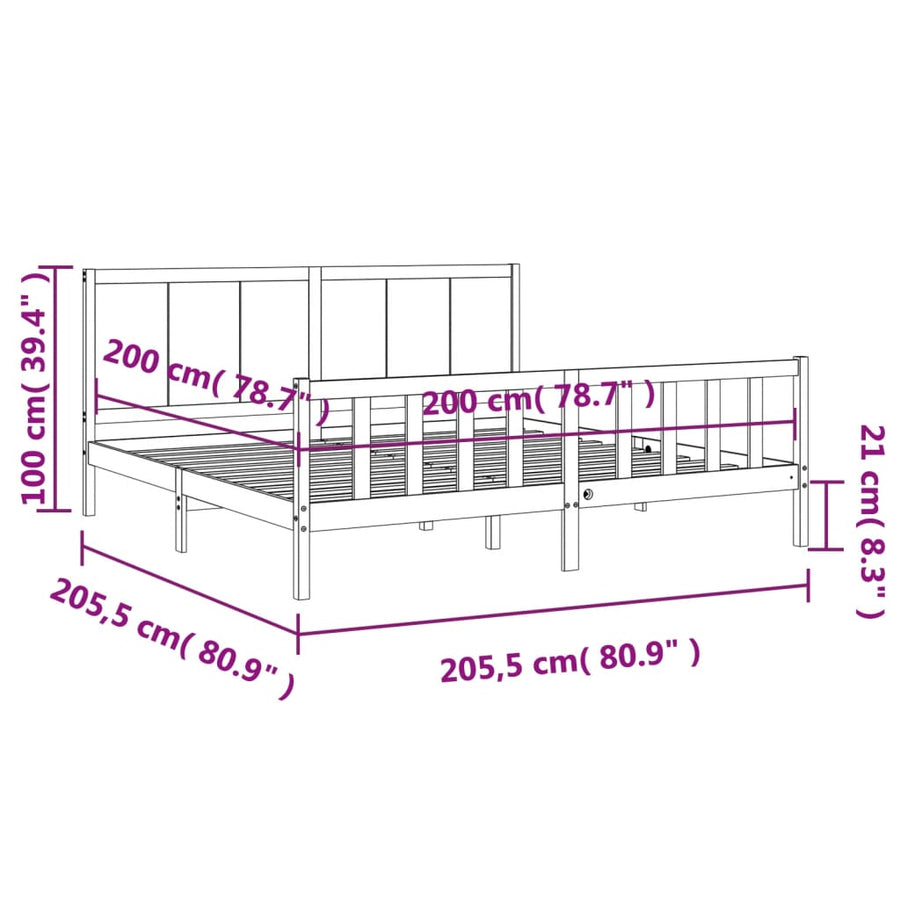 Bedframe Met Hoofdbord Massief Hout 200 x 200 cm Zwart