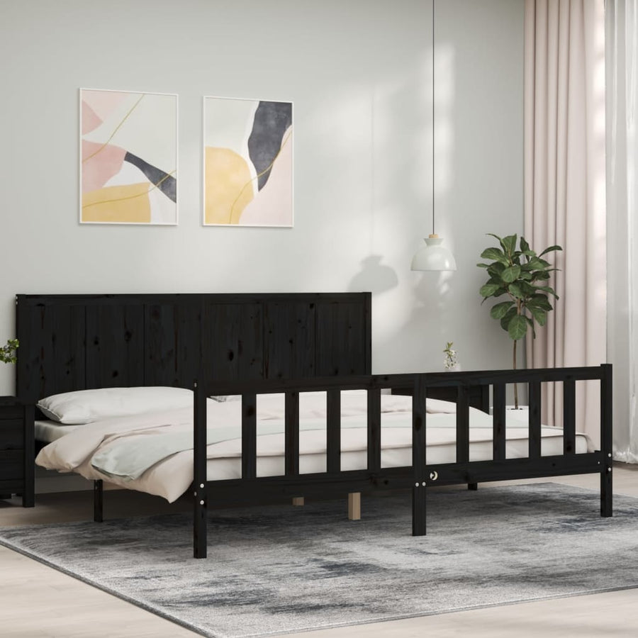 Bedframe Met Hoofdbord Massief Hout 200 x 200 cm Zwart
