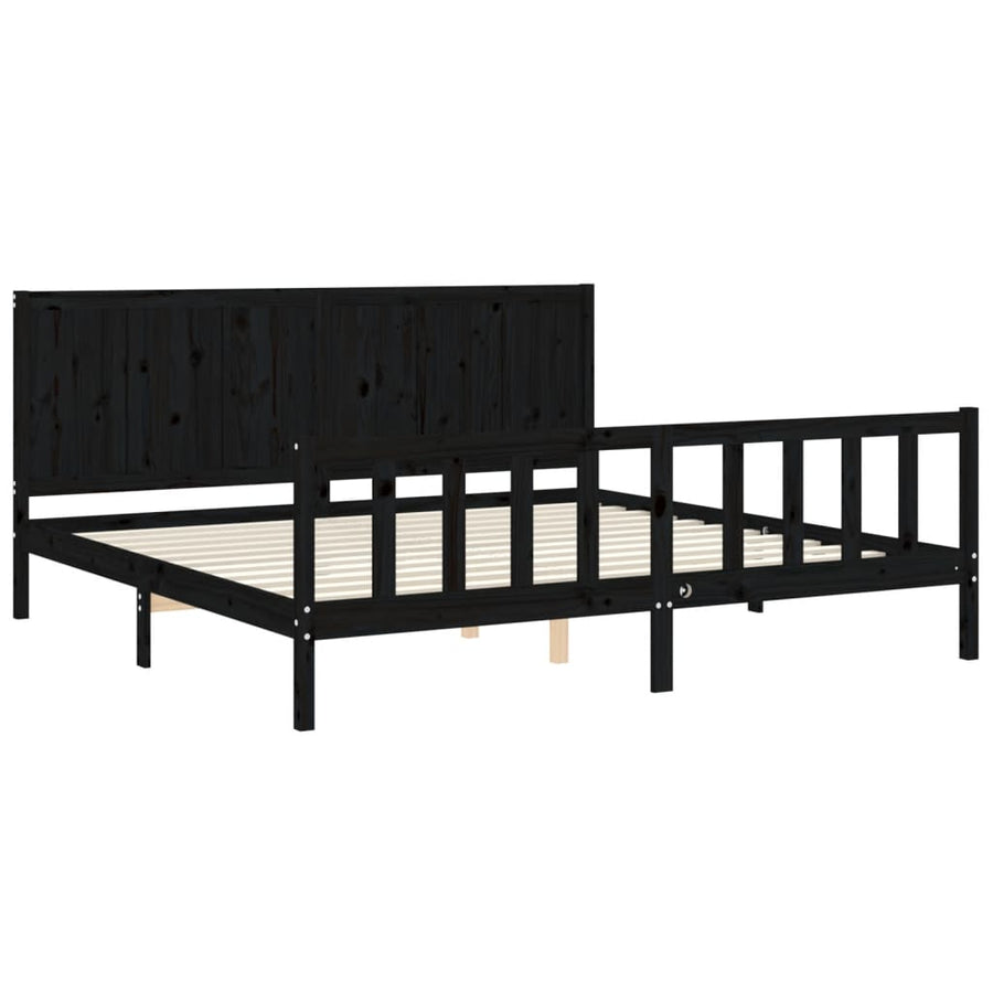 Bedframe Met Hoofdbord Massief Hout 200 x 200 cm Zwart