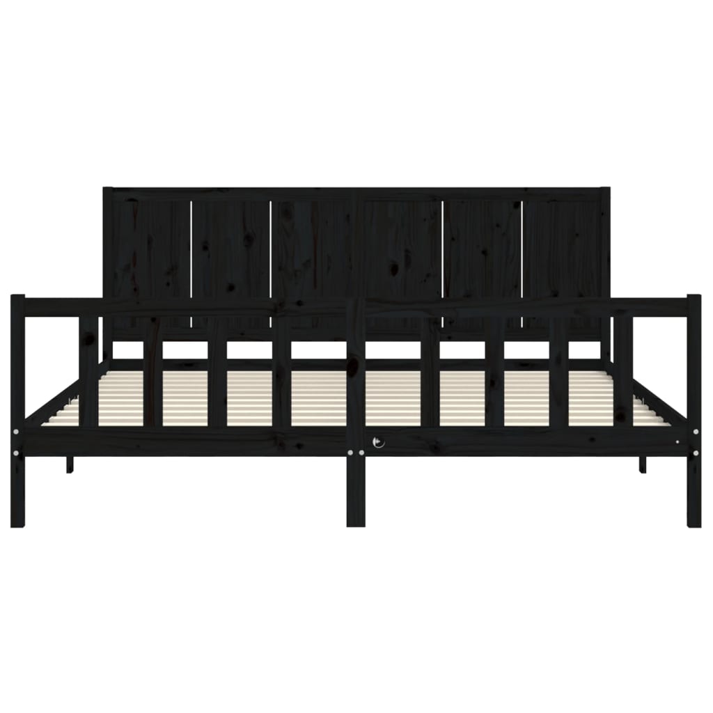 Bedframe Met Hoofdbord Massief Hout 200 x 200 cm Zwart