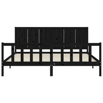 Bedframe Met Hoofdbord Massief Hout 200 x 200 cm Zwart