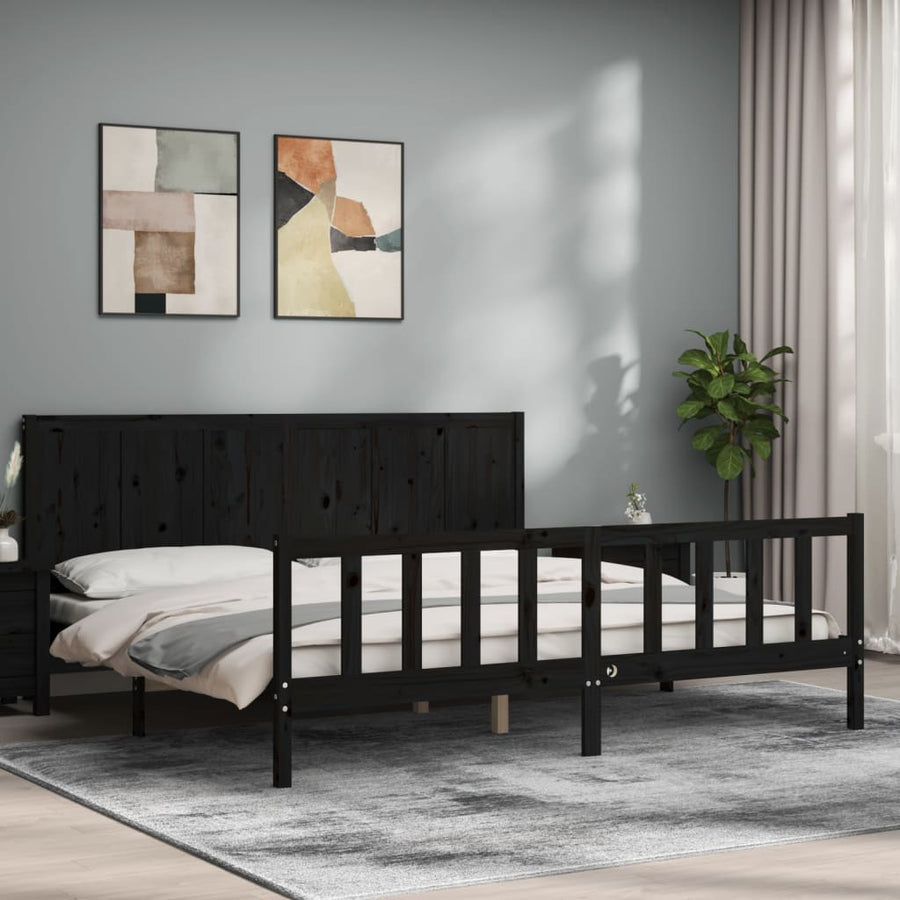 Bedframe Met Hoofdbord Massief Hout 200 x 200 cm Zwart