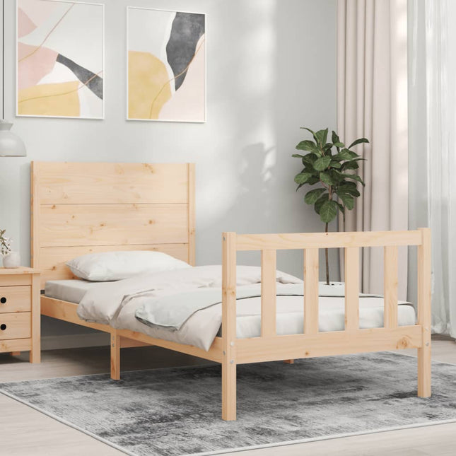 Bedframe Met Hoofdbord Massief Hout 100 x 200 cm Naturel