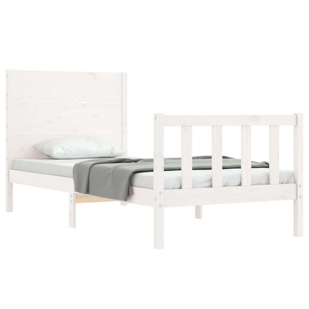 Bedframe Met Hoofdbord Massief Hout 100 x 200 cm Wit