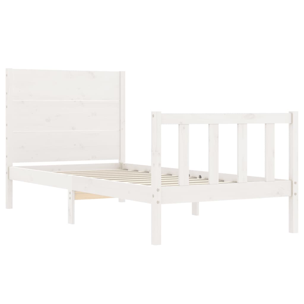 Bedframe Met Hoofdbord Massief Hout 100 x 200 cm Wit