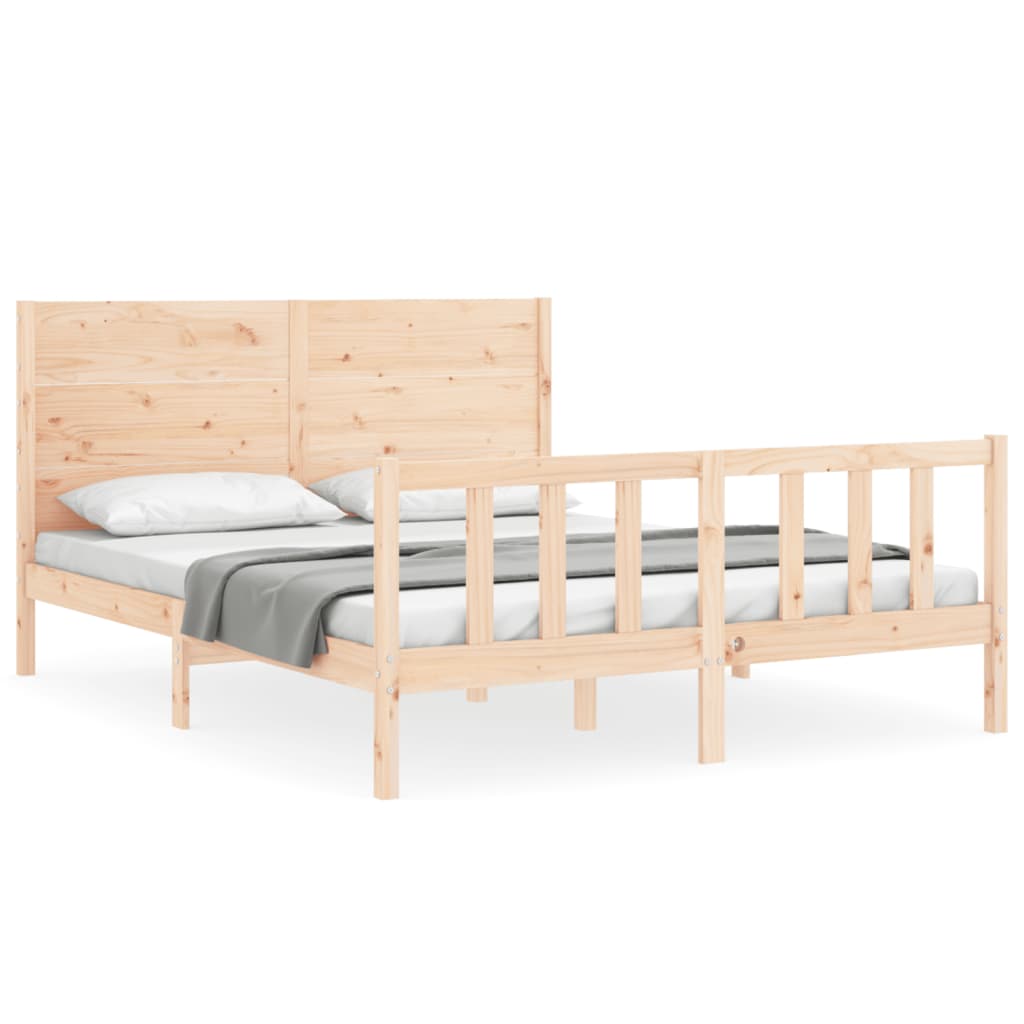 Bedframe Met Hoofdbord Massief Hout 160 x 200 cm Naturel