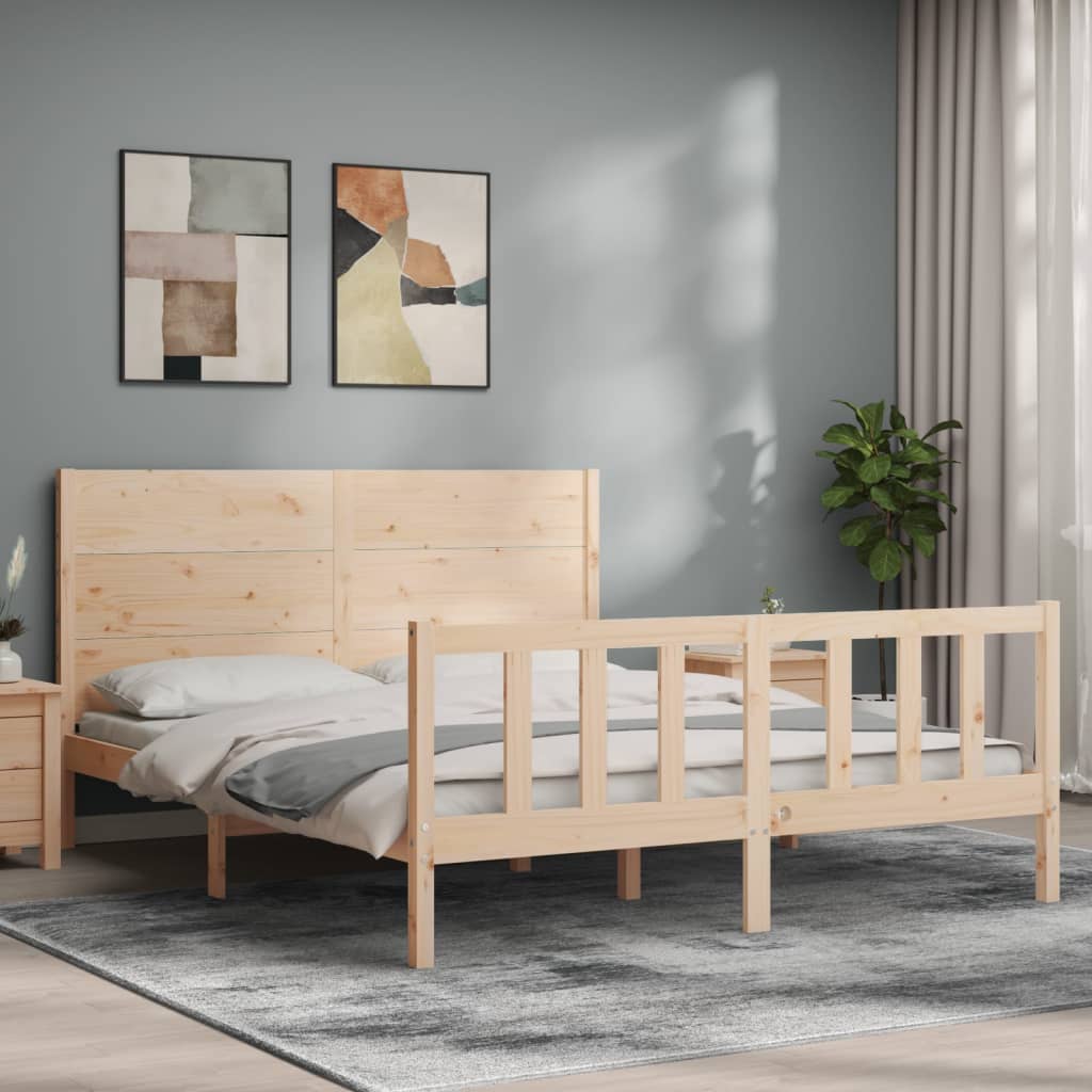 Bedframe Met Hoofdbord Massief Hout 160 x 200 cm Naturel