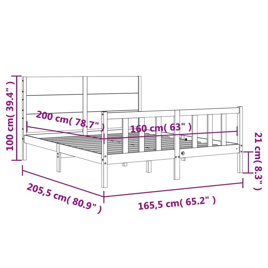Bedframe Met Hoofdbord Massief Hout 160 x 200 cm Naturel