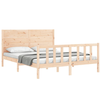Bedframe Met Hoofdbord Massief Hout 160 x 200 cm Naturel