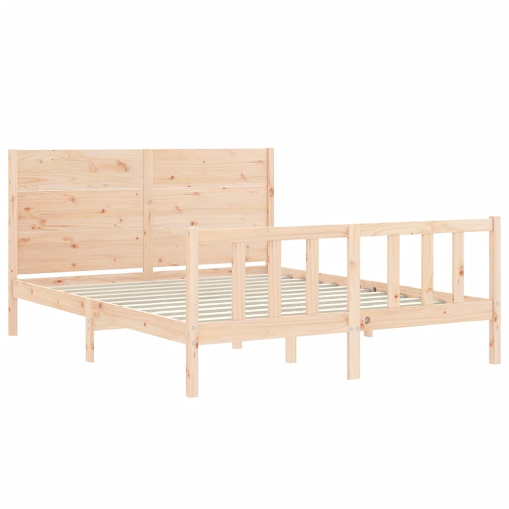 Bedframe Met Hoofdbord Massief Hout 160 x 200 cm Naturel