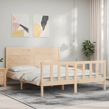 Bedframe Met Hoofdbord Massief Hout 160 x 200 cm Naturel
