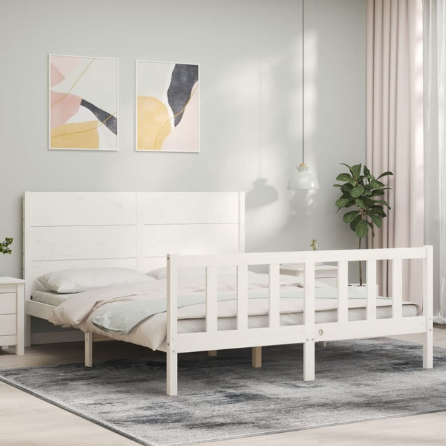 Bedframe Met Hoofdbord Massief Hout 160 x 200 cm Wit