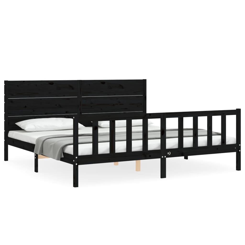 Bedframe Met Hoofdbord Massief Hout 200 x 200 cm Zwart