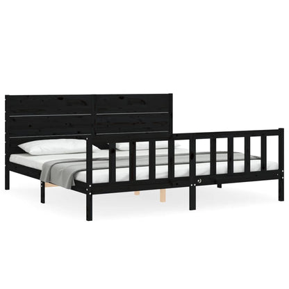 Bedframe Met Hoofdbord Massief Hout 200 x 200 cm Zwart