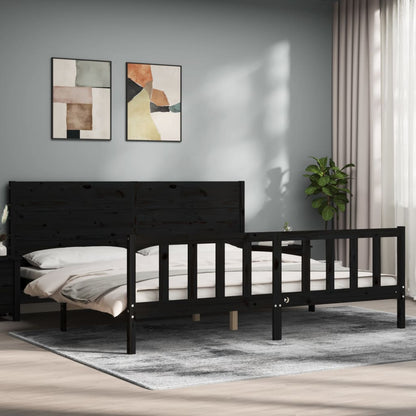 Bedframe Met Hoofdbord Massief Hout 200 x 200 cm Zwart