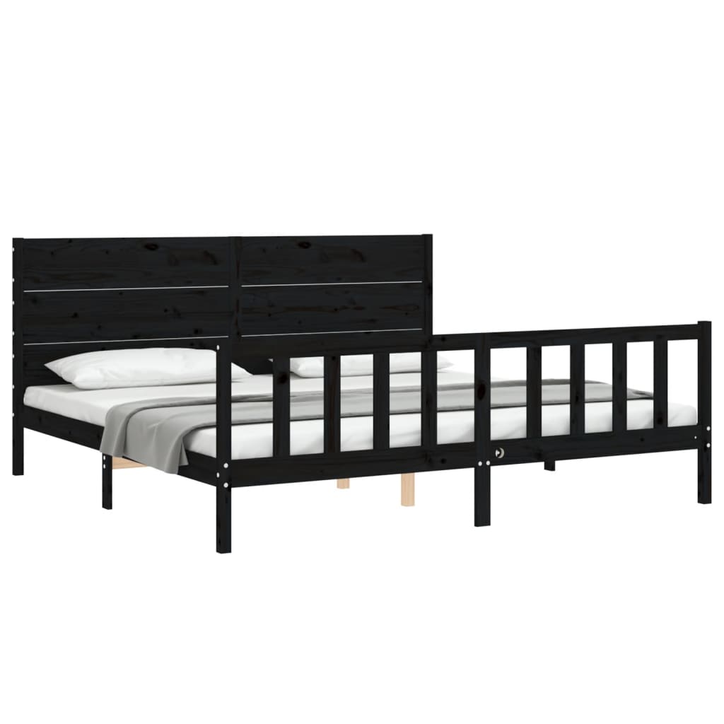 Bedframe Met Hoofdbord Massief Hout 200 x 200 cm Zwart