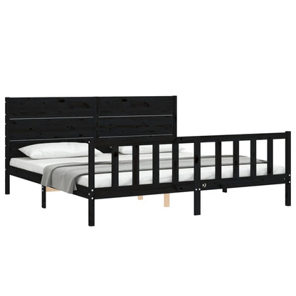 Bedframe Met Hoofdbord Massief Hout 200 x 200 cm Zwart