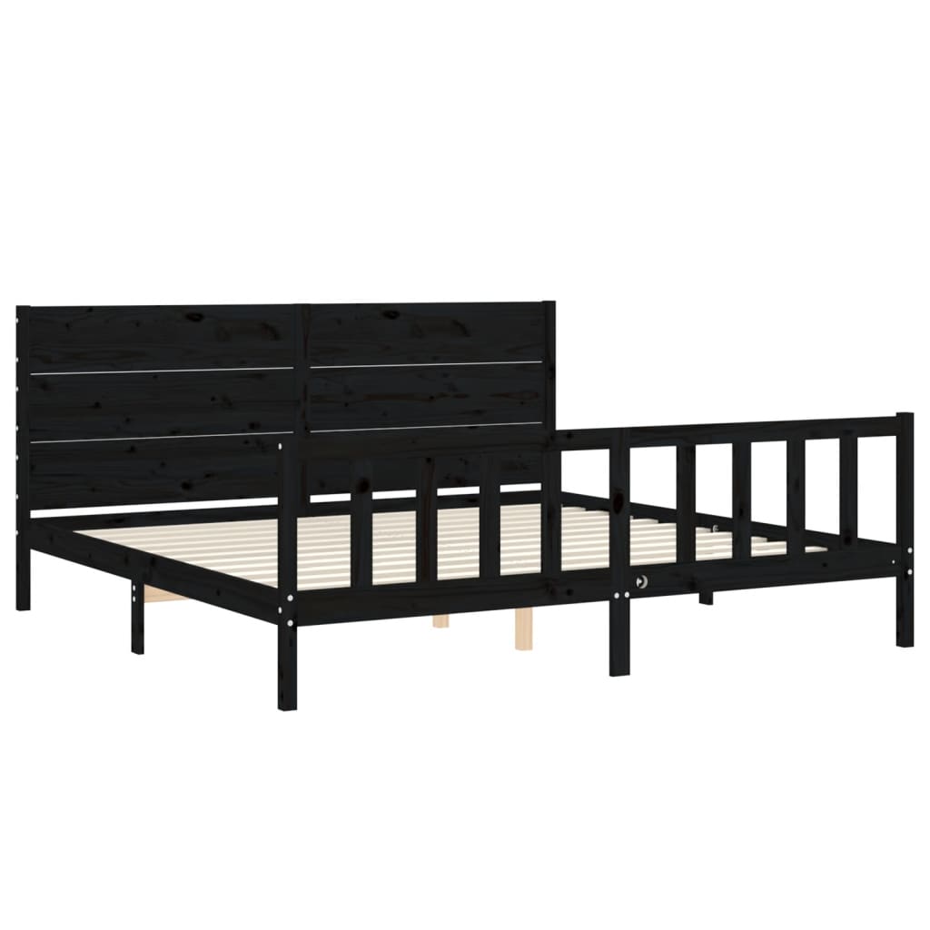 Bedframe Met Hoofdbord Massief Hout 200 x 200 cm Zwart