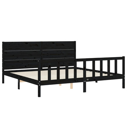 Bedframe Met Hoofdbord Massief Hout 200 x 200 cm Zwart