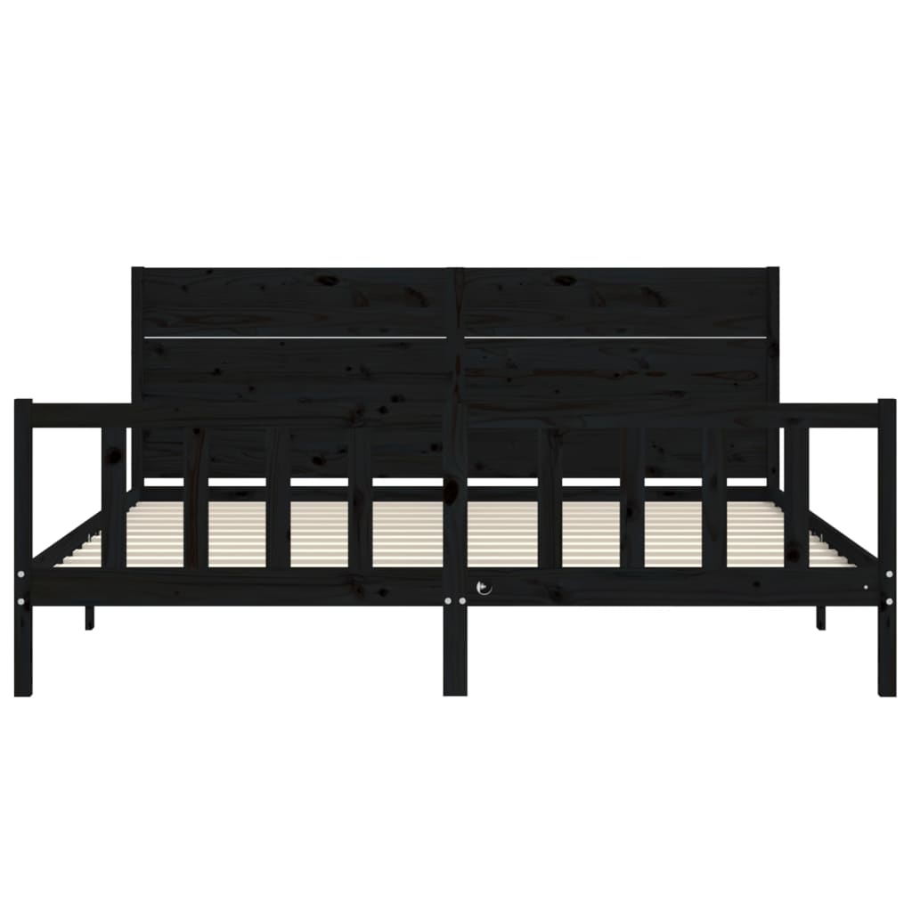 Bedframe Met Hoofdbord Massief Hout 200 x 200 cm Zwart