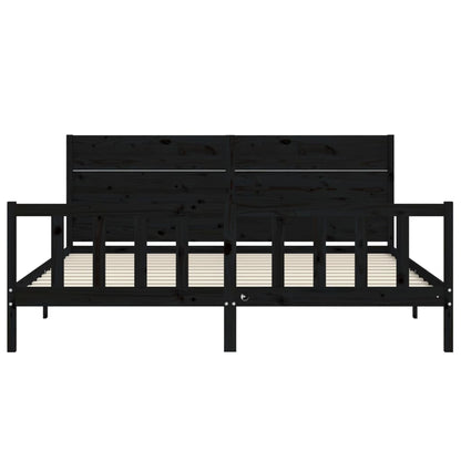 Bedframe Met Hoofdbord Massief Hout 200 x 200 cm Zwart
