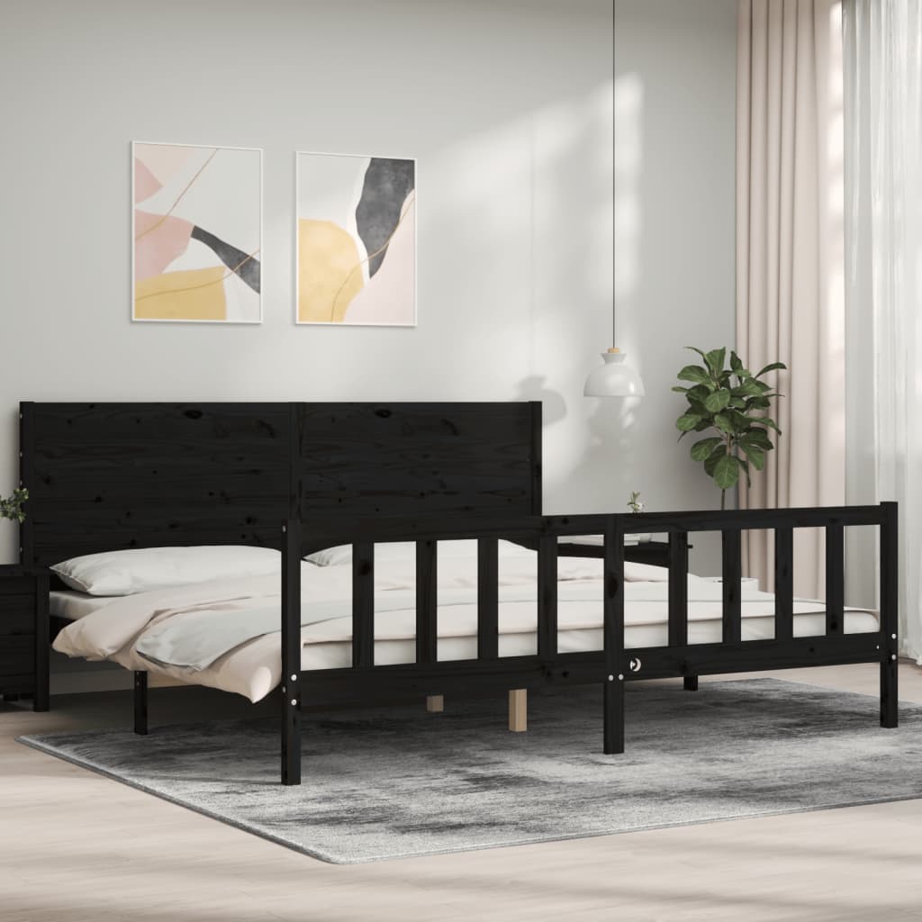 Bedframe Met Hoofdbord Massief Hout 200 x 200 cm Zwart