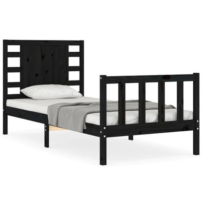 Bedframe Met Hoofdbord Massief Hout 2Ft6 Small Single 75 x 190 cm Zwart