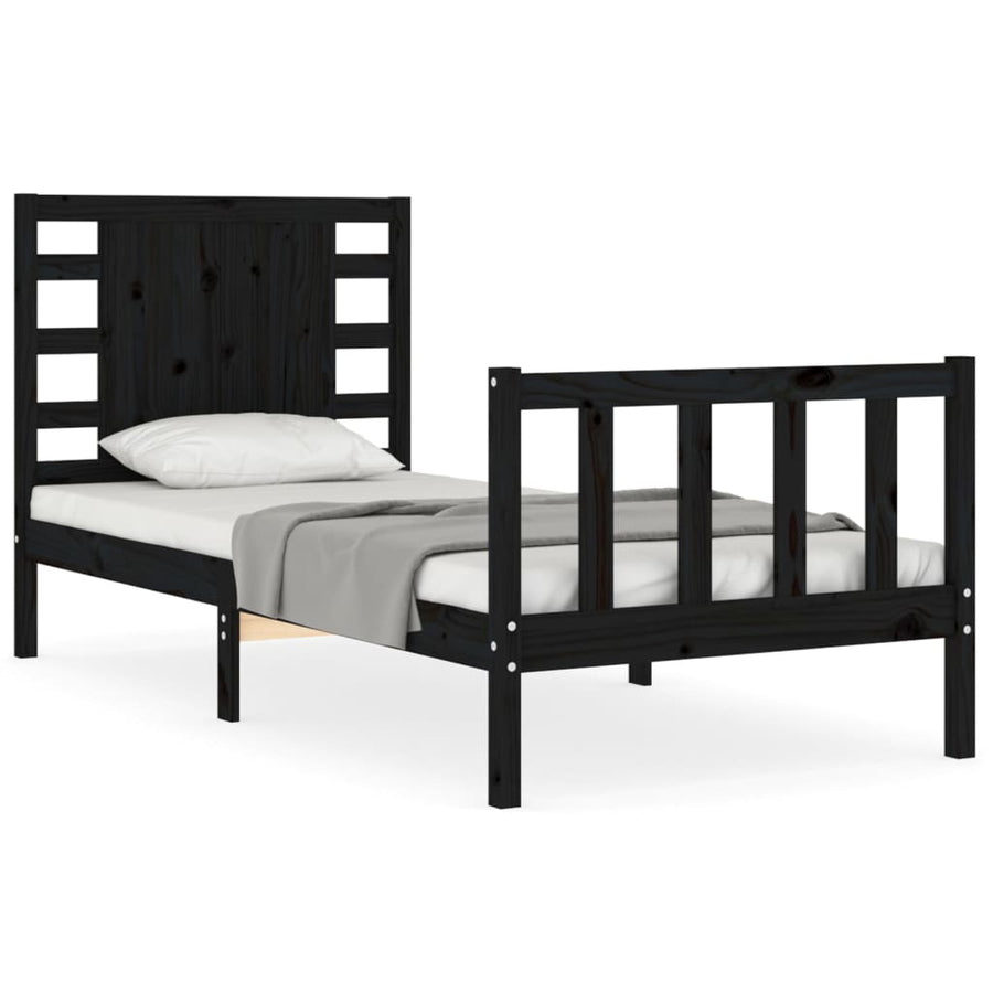 Bedframe Met Hoofdbord Massief Hout 2Ft6 Small Single 75 x 190 cm Zwart