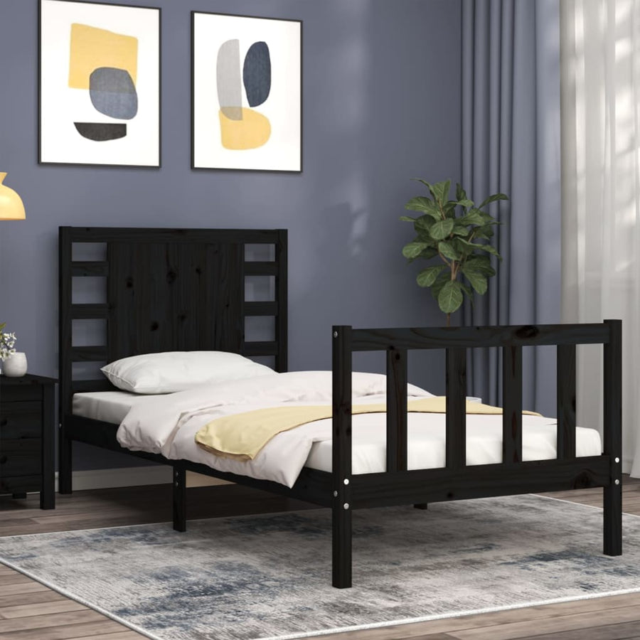 Bedframe Met Hoofdbord Massief Hout 2Ft6 Small Single 75 x 190 cm Zwart