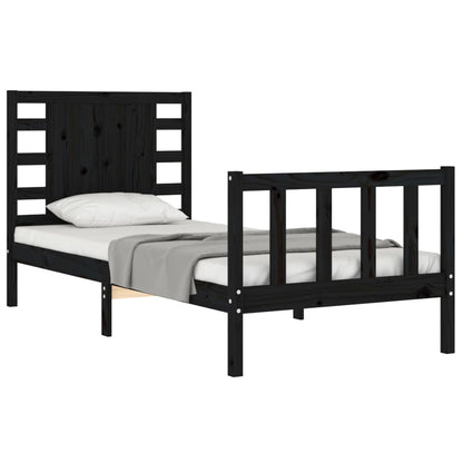 Bedframe Met Hoofdbord Massief Hout 2Ft6 Small Single 75 x 190 cm Zwart