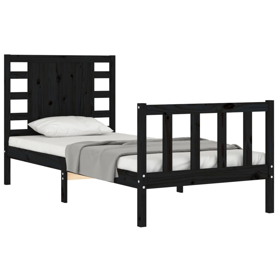 Bedframe Met Hoofdbord Massief Hout 2Ft6 Small Single 75 x 190 cm Zwart