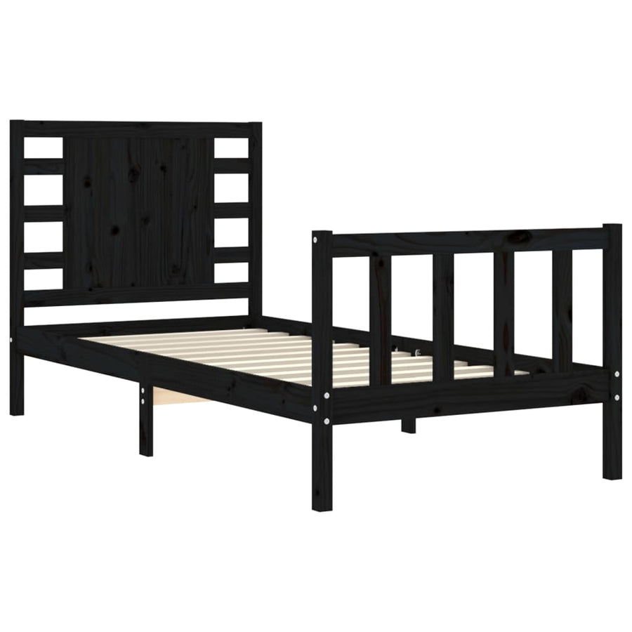 Bedframe Met Hoofdbord Massief Hout 2Ft6 Small Single 75 x 190 cm Zwart