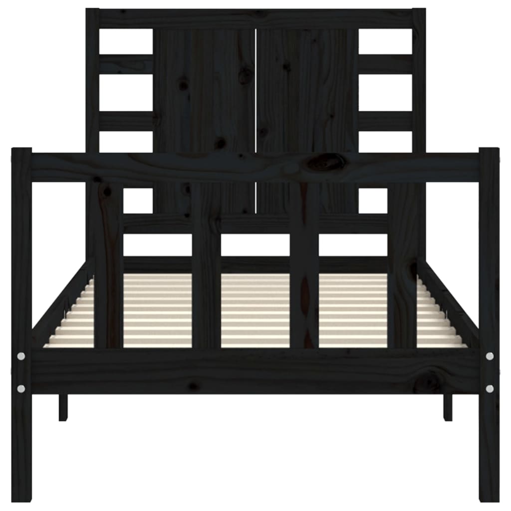 Bedframe Met Hoofdbord Massief Hout 2Ft6 Small Single 75 x 190 cm Zwart