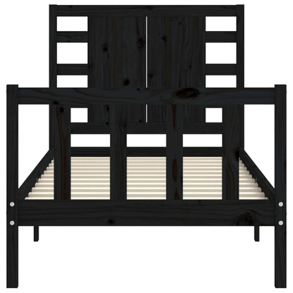 Bedframe Met Hoofdbord Massief Hout 2Ft6 Small Single 75 x 190 cm Zwart