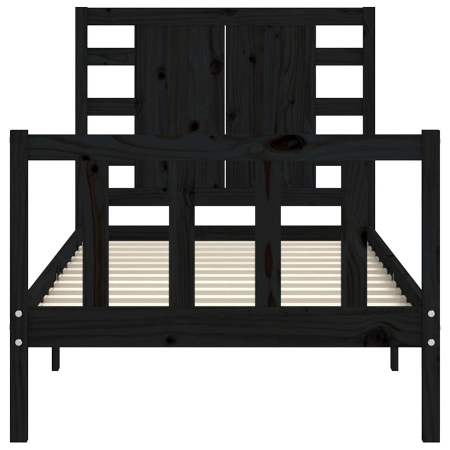Bedframe Met Hoofdbord Massief Hout 2Ft6 Small Single 75 x 190 cm Zwart