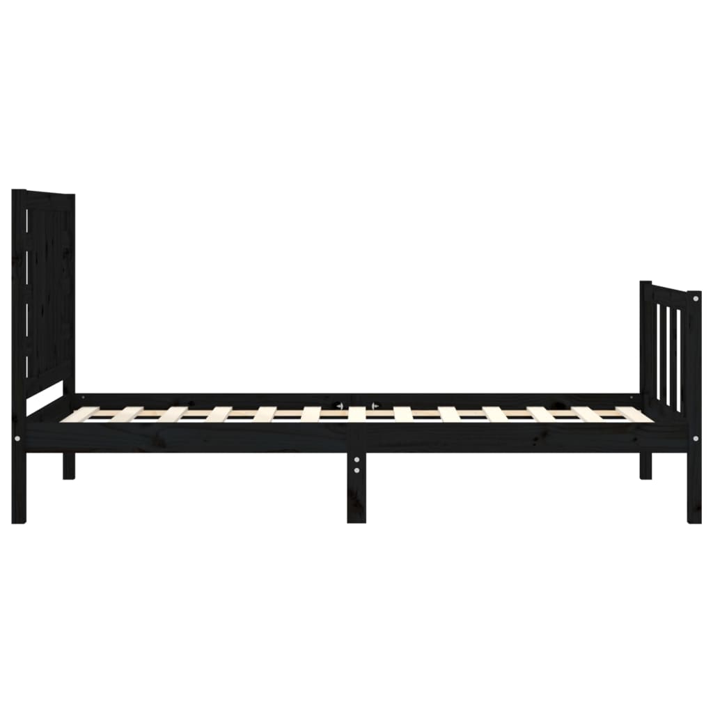 Bedframe Met Hoofdbord Massief Hout 2Ft6 Small Single 75 x 190 cm Zwart