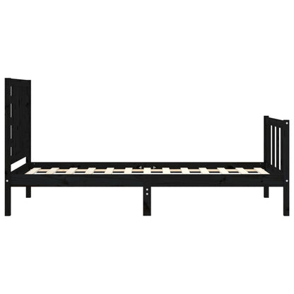 Bedframe Met Hoofdbord Massief Hout 2Ft6 Small Single 75 x 190 cm Zwart