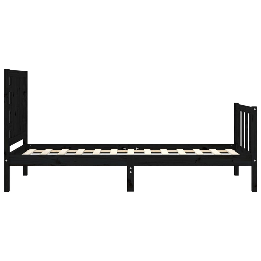 Bedframe Met Hoofdbord Massief Hout 2Ft6 Small Single 75 x 190 cm Zwart