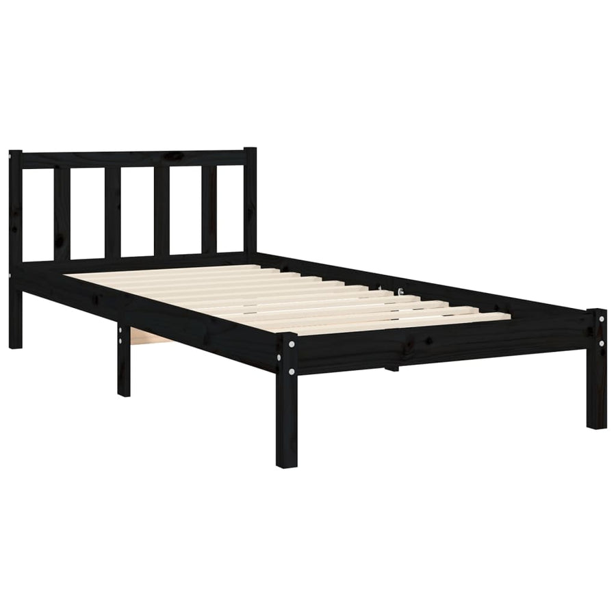 Bedframe Met Hoofdbord Massief Hout 2Ft6 Small Single 75 x 190 cm Zwart