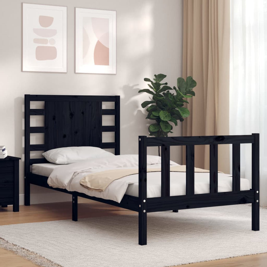 Bedframe Met Hoofdbord Massief Hout 2Ft6 Small Single 75 x 190 cm Zwart