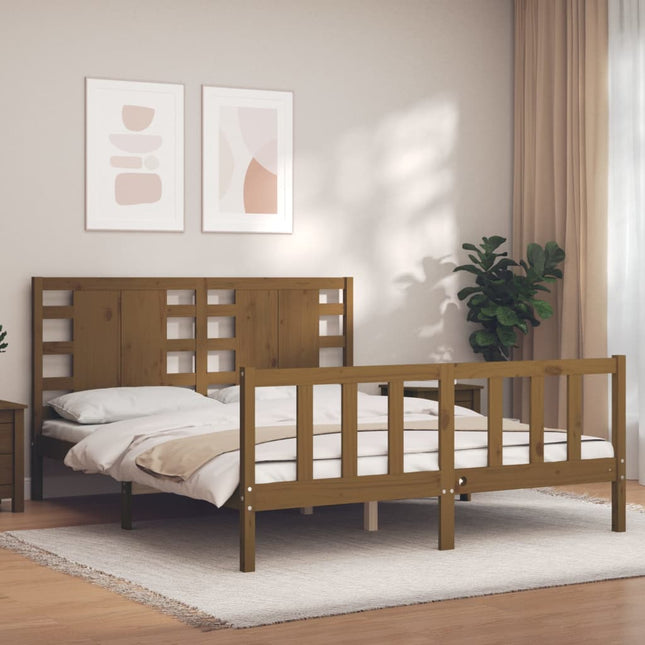 Bedframe met hoofdbord hout honingbruin 160x200 cm 160 x 200 cm Honingbruin